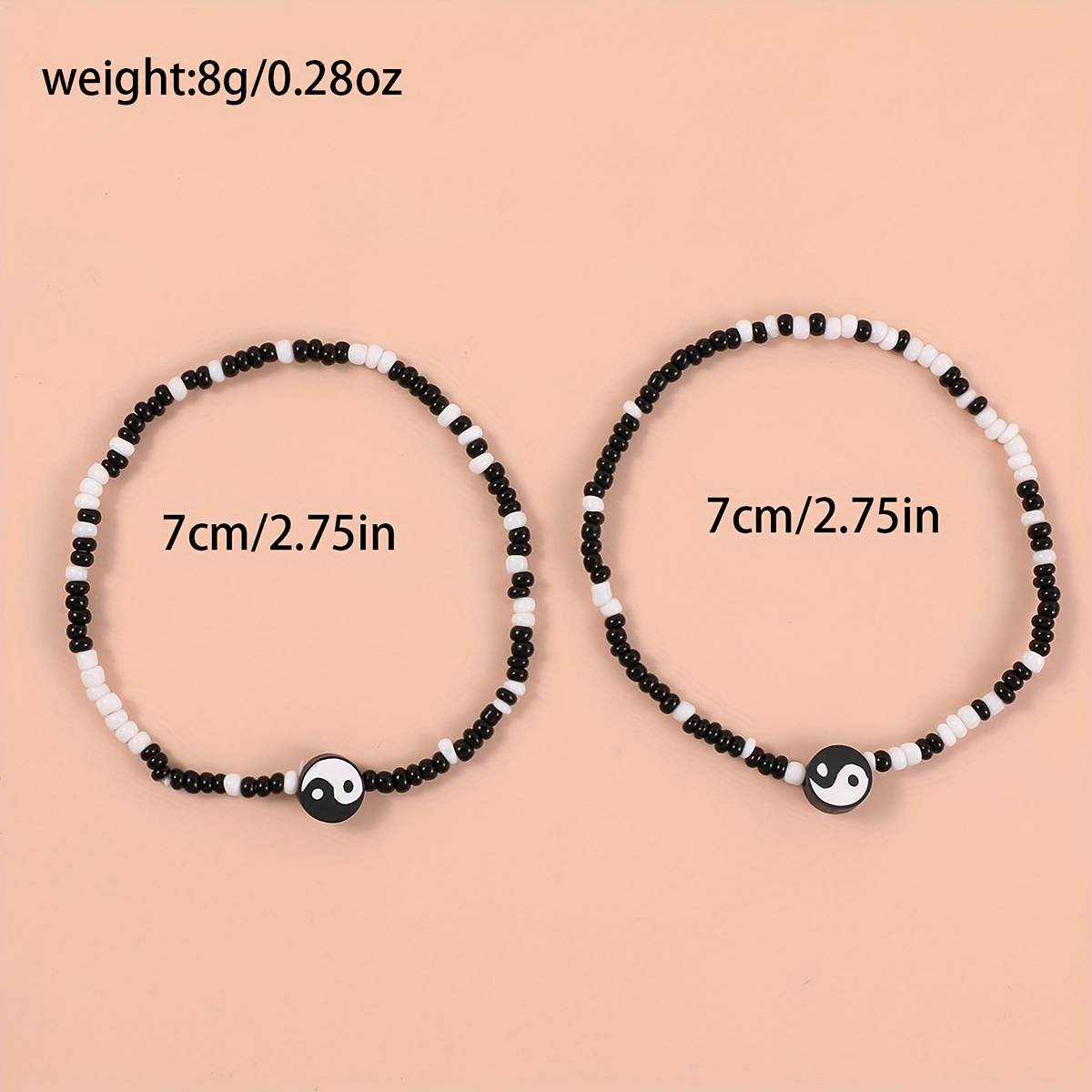 2pc Minimalist Yin Yang Beaded Anklet Set, Daily Wear